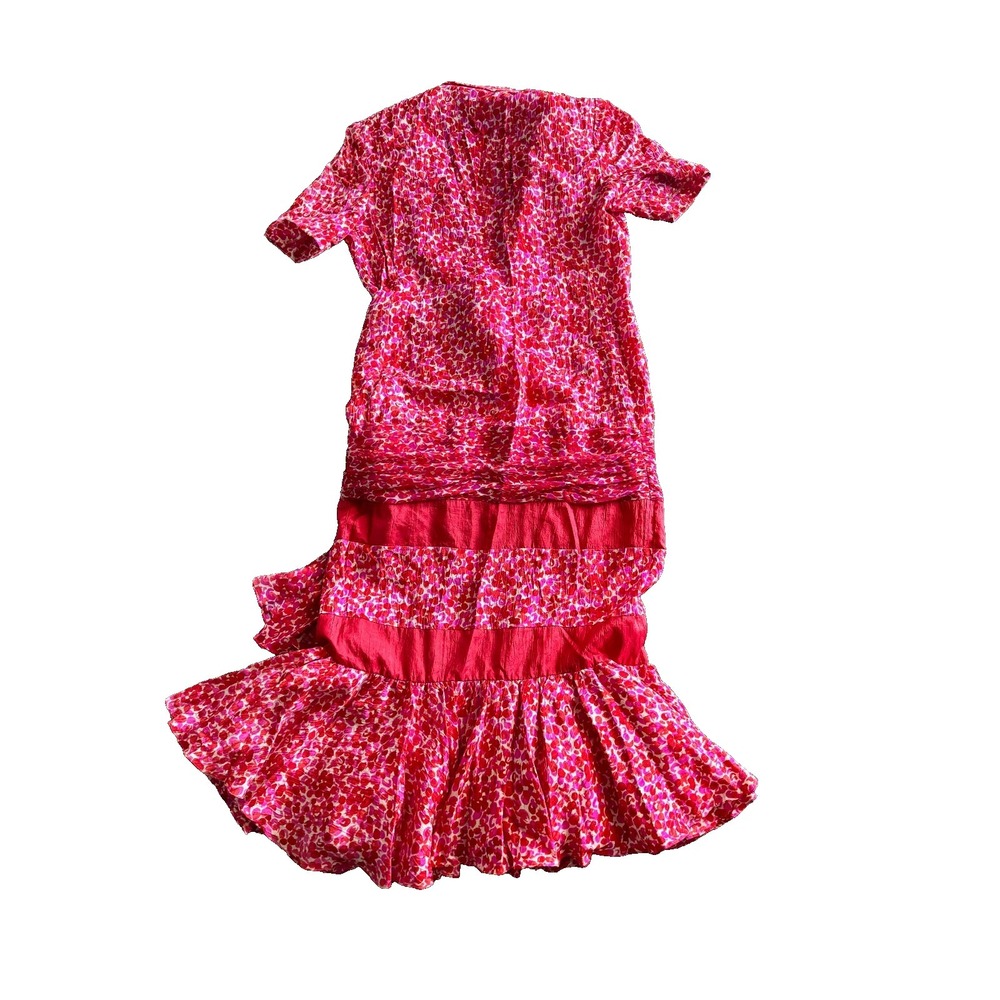 Rickie Freeman Teri Jon dress vintage 1970s ruffle 100% silk front bow Rare - Picture 10 of 11